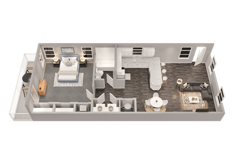 Floor plan for 1 bed, 1 bath, 775 sqft